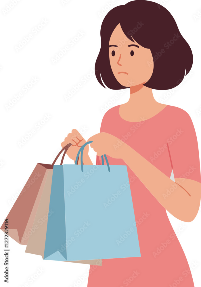 Woman holding shopping bags in minimal style vector illustration Woman holding shopping bags in minimal style vector illustration