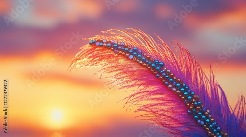 Beaded feather sunset design art