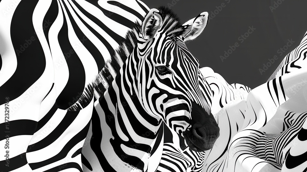 Abstract zebra pattern blending into a surreal black and white landscape sharp details moody lighting no people. Abstract zebra pattern blending into a surreal black and white landscape sharp details moody lighting no people.