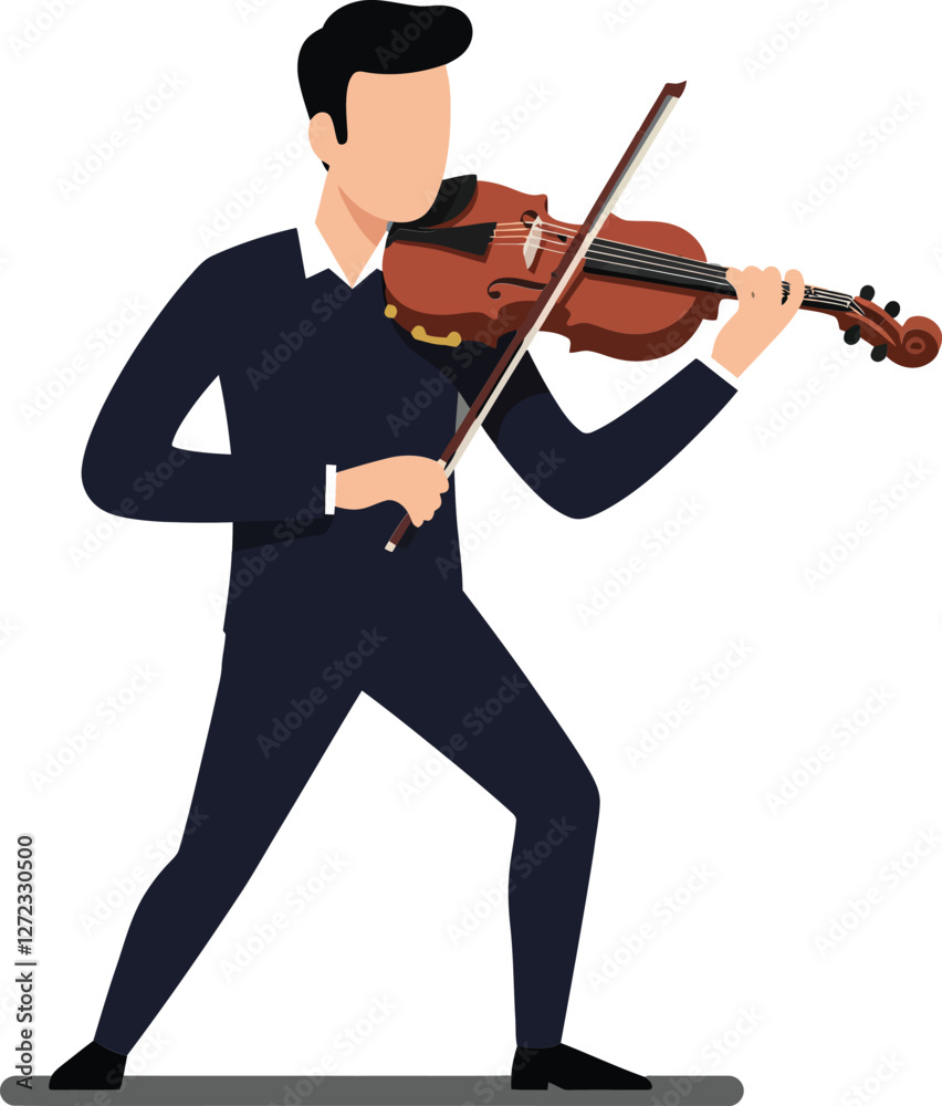Male musician playing violin in flat style vector art Male musician playing violin in flat style vector art