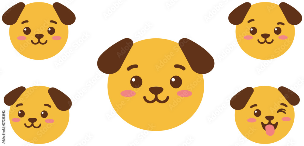 Cute dog faces in various expressions with flat design style vector art Cute dog faces in various expressions with flat design style vector art