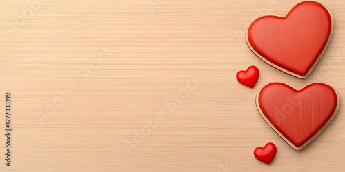Red Hearts on Light Wooden Background