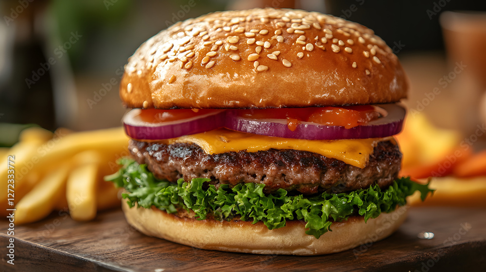 Delicious Cheeseburger with Lettuce Tomato Bacon and Ketchup on a Bun Isolated on White Delicious Cheeseburger with Lettuce Tomato Bacon and Ketchup on a Bun Isolated on White