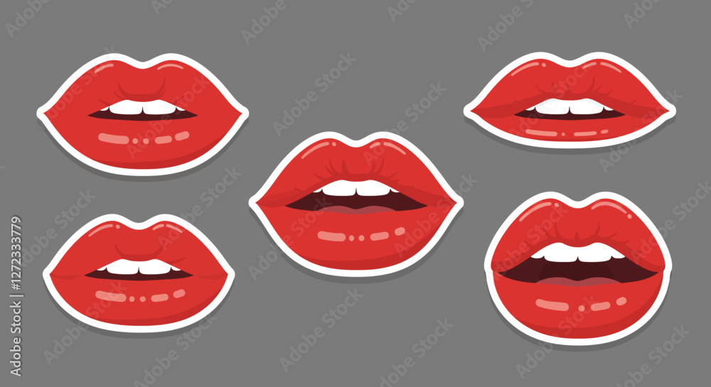Red lips in various expressions and styles in flat vector art Red lips in various expressions and styles in flat vector art