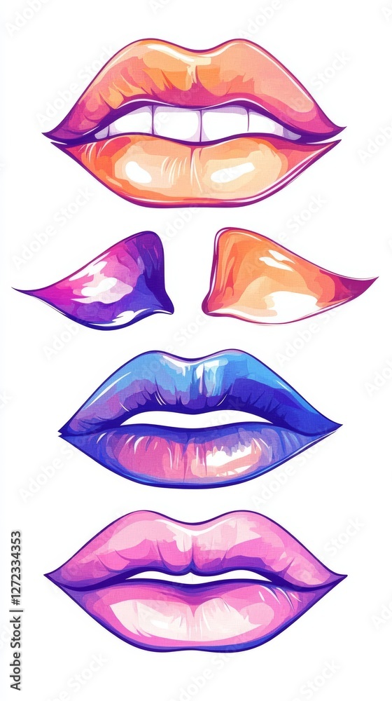 Obraz premium Vibrant lipstick shades in various colors. A collection of digitally painted lips.