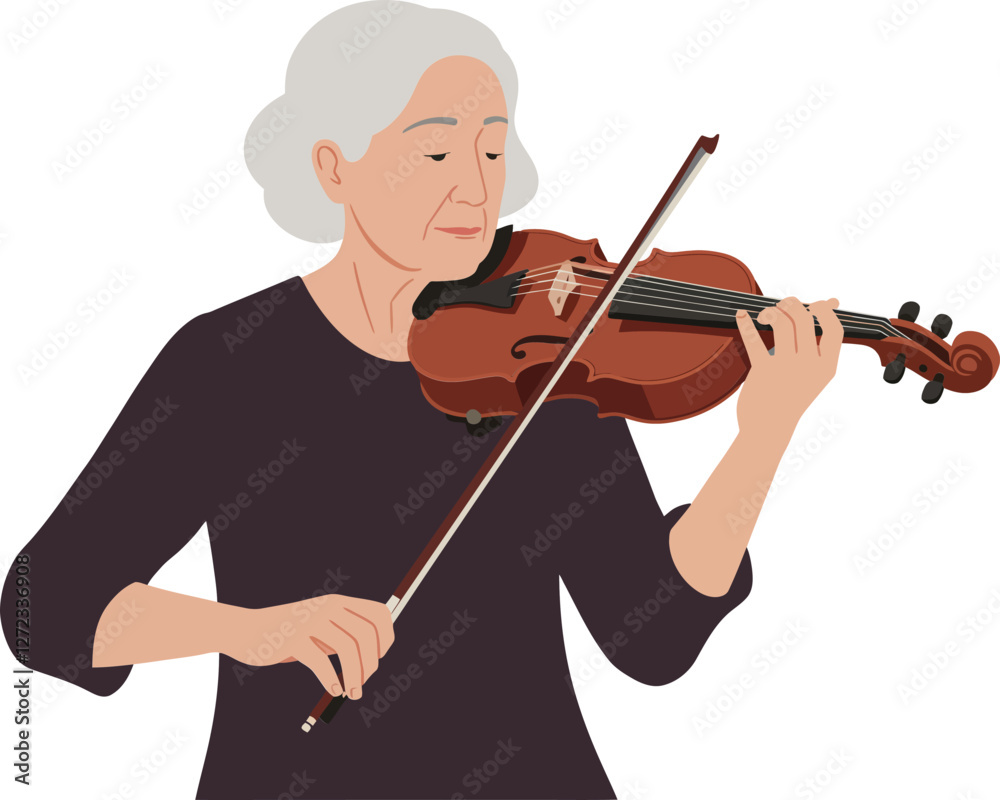 Elderly woman playing violin in minimal flat design vector art Elderly woman playing violin in minimal flat design vector art