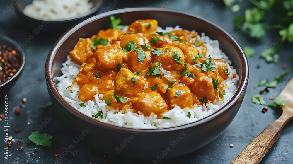 Healthy Fried Chicken and Vegetable Curry on a White Plate Isolated for Delicious Meal Options Healthy Fried Chicken and Vegetable Curry on a White Plate Isolated for Delicious Meal Options