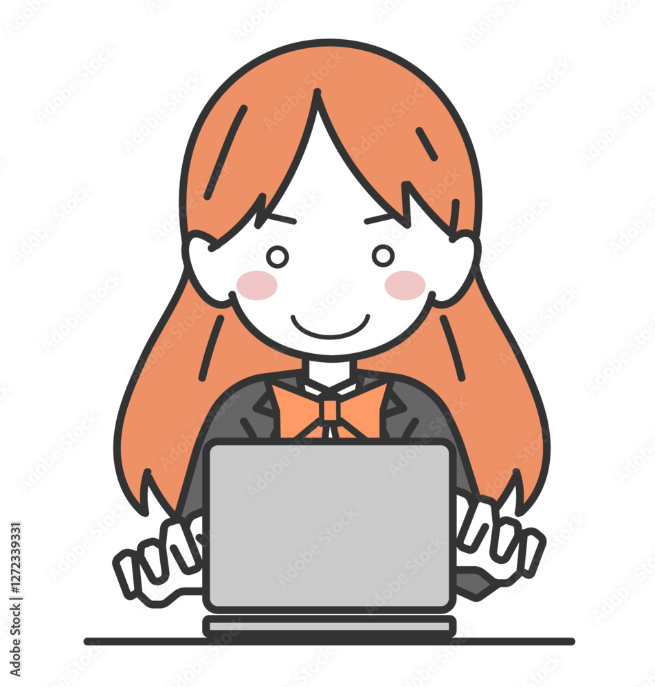 パソコンで授業を受ける女子生徒・学生 パソコンで授業を受ける女子生徒・学生