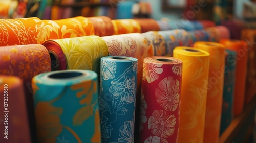Colorful paper rolls shop display