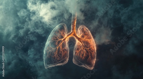 Lungs in smoky atmosphere; Environmental pollution affecting respiratory system photo