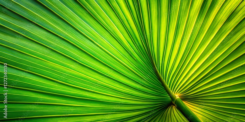 Fototapeta premium Lush Tropical Palm Leaf Macro Photography: Close-up Green Texture