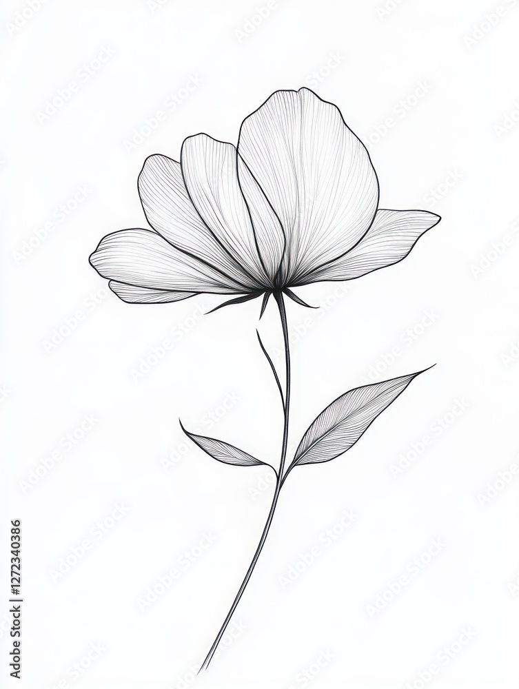 Obraz premium Lotus Flower Line Drawing Minimalist Floral Art Icon