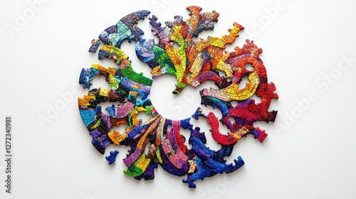 Colorful puzzle swirls, table, incomplete