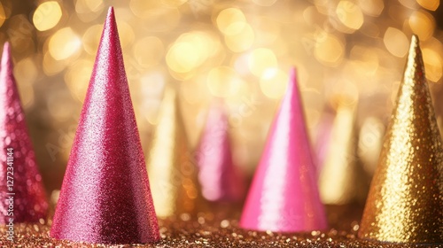 Glittery party hats, festive bokeh