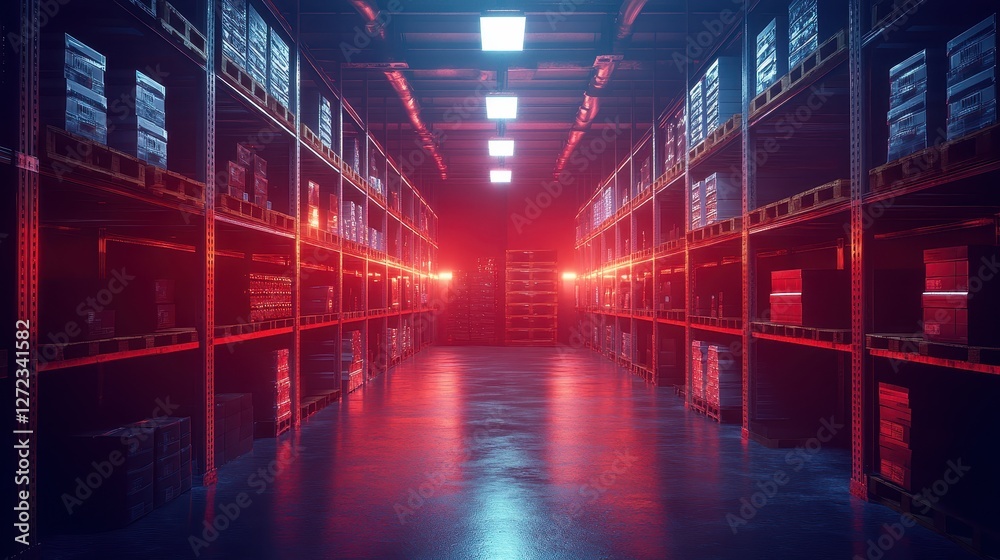 inventory system on screen in quiet office, dim light, with supply flow inventory system on screen in quiet office, dim light, with supply flow