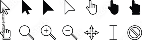 Computer mouse cursor icons set. Mouse pointer and cursor icon set. Variety of computer mouse cursors and pointers.