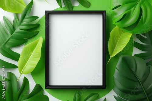 Blank Frame Surrounded By Lush Green Tropical Leaves