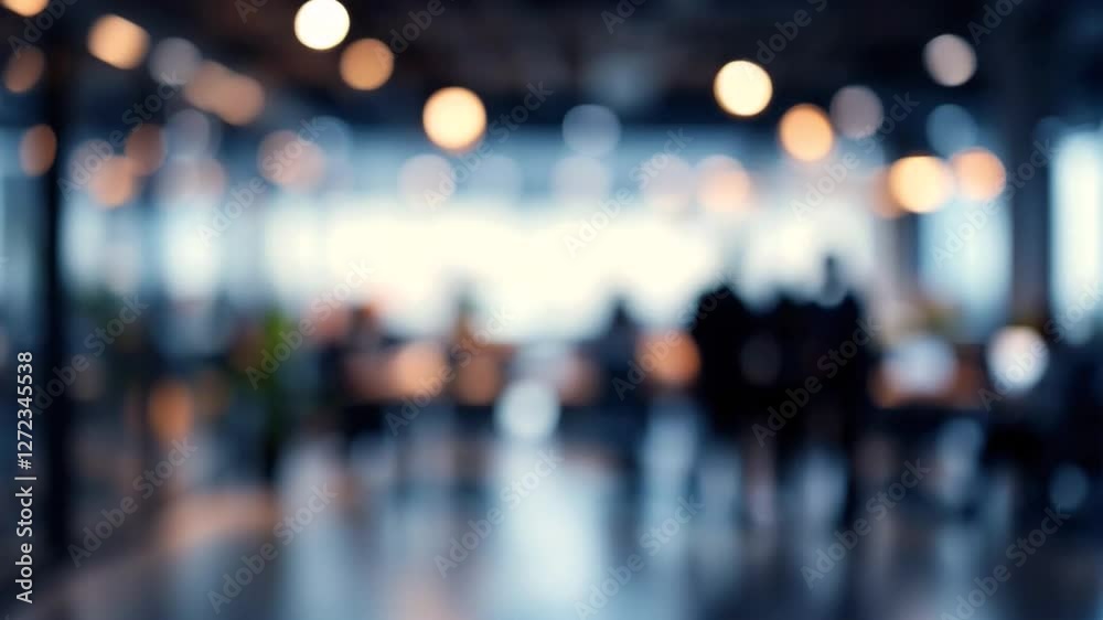Modern Business office with blurred people, with blurred bokeh background. Modern open space office interior or call centre with blurred business people Modern Business office with blurred people, with blurred bokeh background. Modern open space office interior or call centre with blurred business people