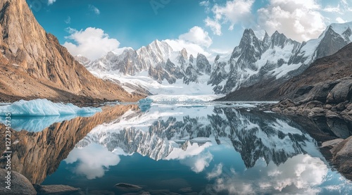 Wallpaper Mural Majestic mountain lake mirroring clouds and snow peaks Torontodigital.ca