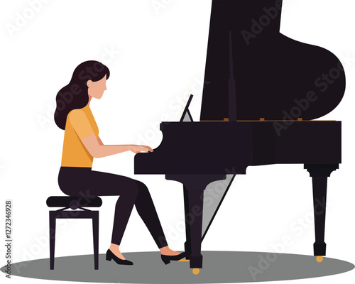 Woman playing grand piano in a flat style vector art