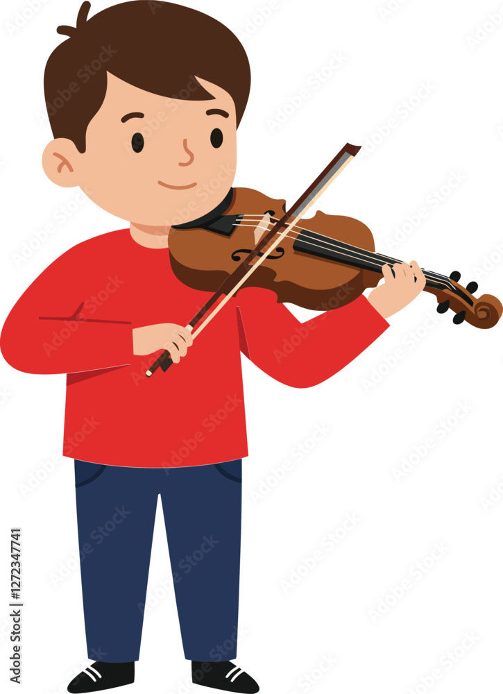 Young boy playing violin in colorful flat design vector art Young boy playing violin in colorful flat design vector art