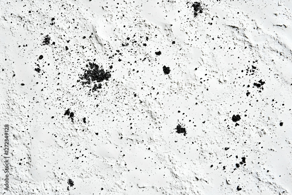 Abstract texture featuring black speckles and granules scattered across a bright, uneven white surface, creating visual depth and contrast Abstract texture featuring black speckles and granules scattered across a bright, uneven white surface, creating visual depth and contrast