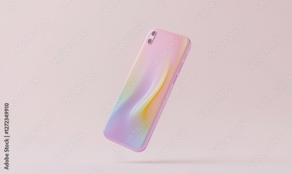 A floating pastel smartphone against a soft pink background, showcasing modern design aesthetics A floating pastel smartphone against a soft pink background, showcasing modern design aesthetics