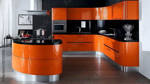 Modern kitchen design for hotels and home interiors with sleek surfaces and stylish features