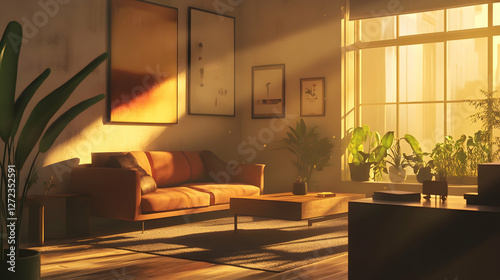 Modern living room featuring minimalist decor and natural lighting