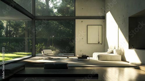 Modern living room featuring minimalist decor and natural lighting