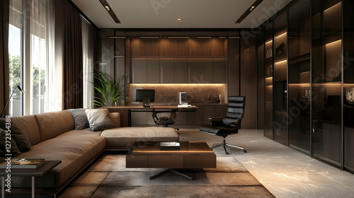 Modern Office with Sleek Design and Glass Partitions for a Clean Workspace