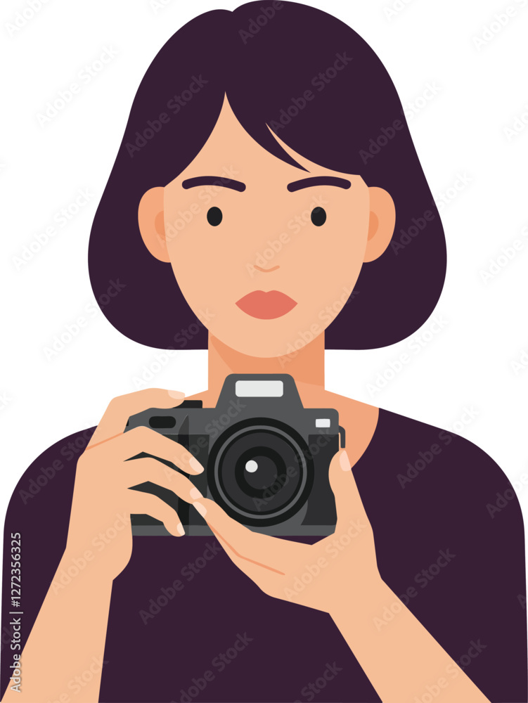 Woman holding a camera in minimal flat design vector art Woman holding a camera in minimal flat design vector art