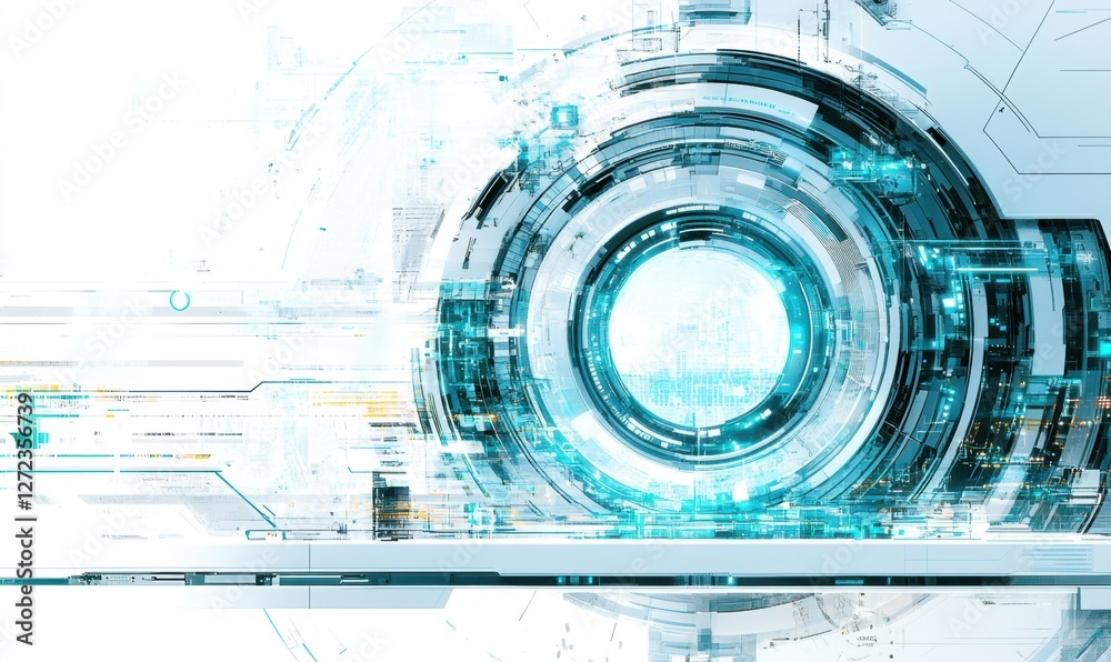 Obraz premium Abstract futuristic technology background with glowing circular patterns and digital elements