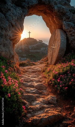 Holy Saturday: cross reflection, tomb of Jesus Christ, solemn remembrance, sacred moment, resurrection anticipation, divine sacrifice, spiritual devotion, biblical event, religious contemplation.