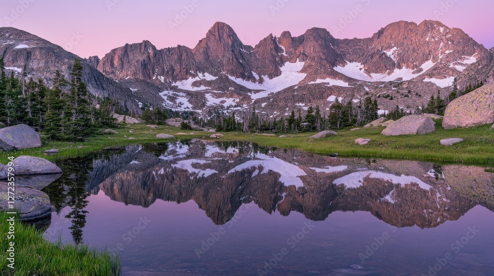 Obraz premium Mountain Reflection in Still Alpine Lake at Sunset