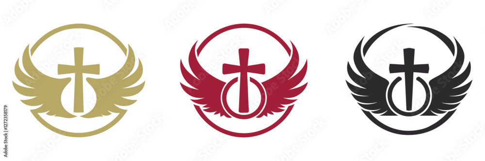 religious logo set. cross with wings. Christian logo. faith symbol vector religious logo set. cross with wings. Christian logo. faith symbol vector