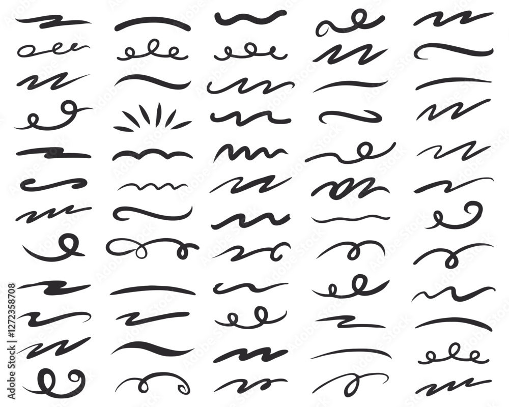 Hand-Drawn Wavy Lines and Swirls Vector Set Hand-Drawn Wavy Lines and Swirls Vector Set