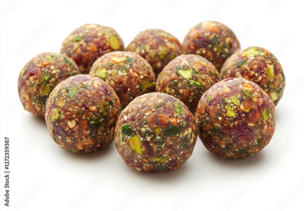 Colorful and Nutritious Energy Balls Made from Nuts and Dried Fruits on a White Background Suitable for Healthy Snacking and Fitness Lifestyle Colorful and Nutritious Energy Balls Made from Nuts and Dried Fruits on a White Background Suitable for Healthy Snacking and Fitness Lifestyle