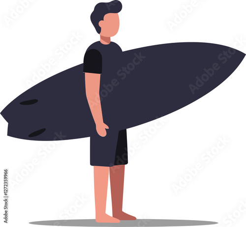 Surfer standing with surfboard in minimal flat vector art style vector illustration