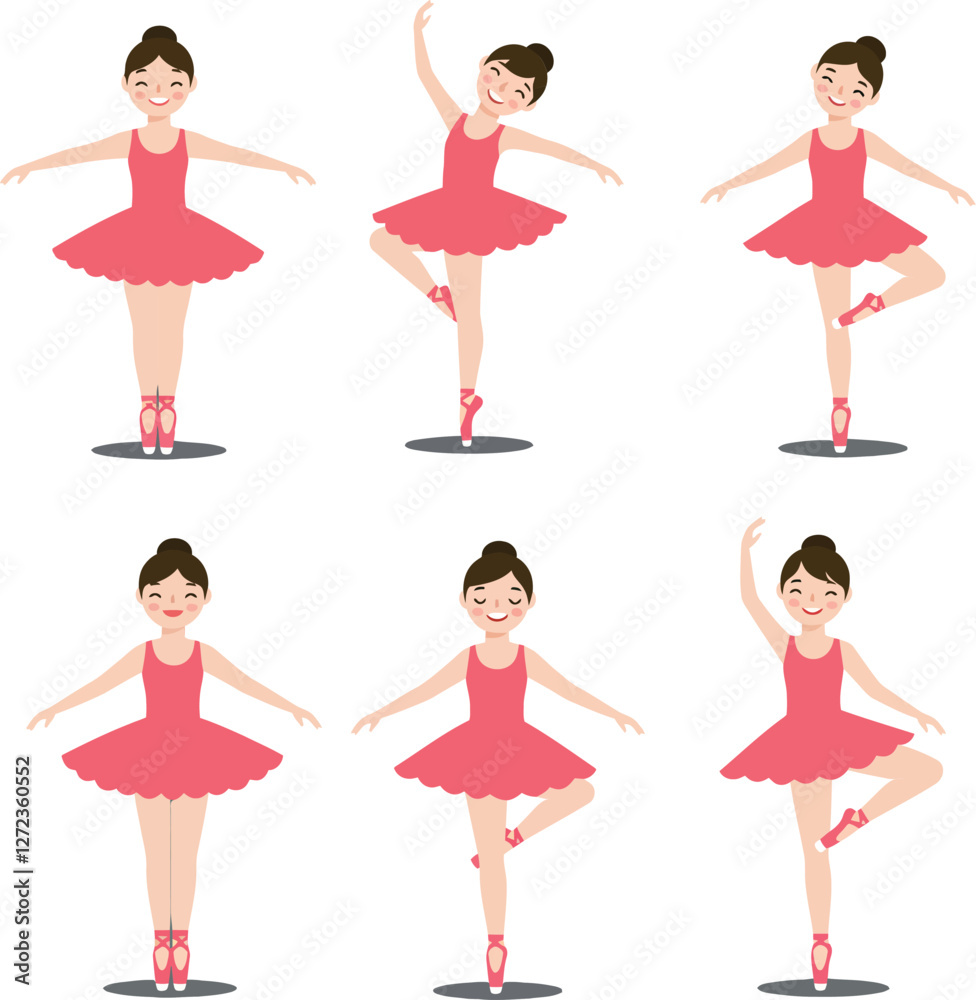 Ballerina performing graceful poses in flat style vector art Ballerina performing graceful poses in flat style vector art