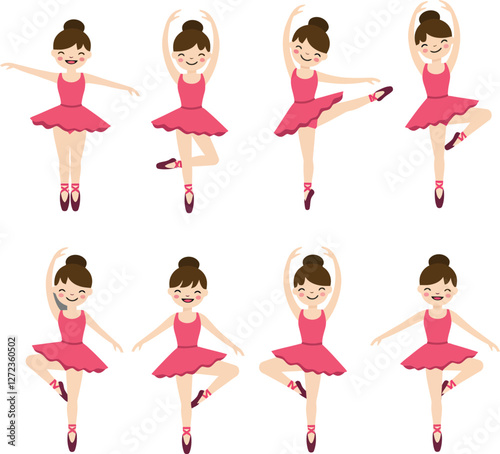 Ballerina performing graceful dance moves in flat vector illustration style