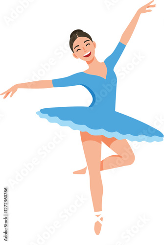 Ballerina in blue tutu performing elegant pose flat vector illustration
