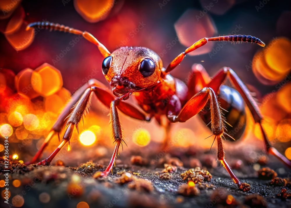 Fototapeta premium Macro Fire Ant Attacking, Detailed Close-up of Insect in Action, Nature Photography