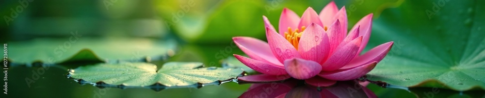 Morning dew drops cling to delicate water lily petals, green, dew Morning dew drops cling to delicate water lily petals, green, dew