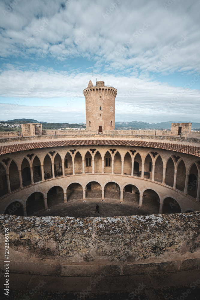Fototapeta premium Bellver Castle in Palma de Mallorca. Interior view of the tower.