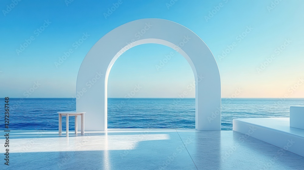Serene Coastal Archway Overlooking Calm Sea Minimalist Design Serene Coastal Archway Overlooking Calm Sea Minimalist Design