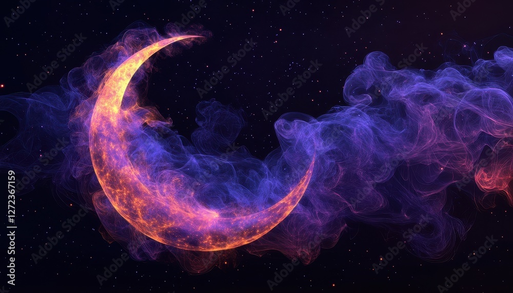 Obraz premium Glowing Crescent Moon in a Starry Night Sky