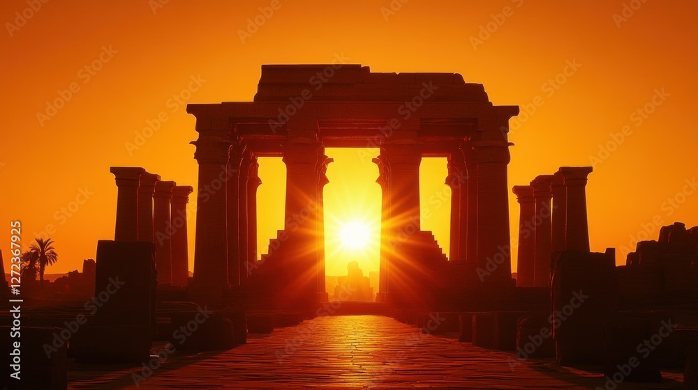 Fototapeta premium Ancient Temple Ruins Sunset Golden Light