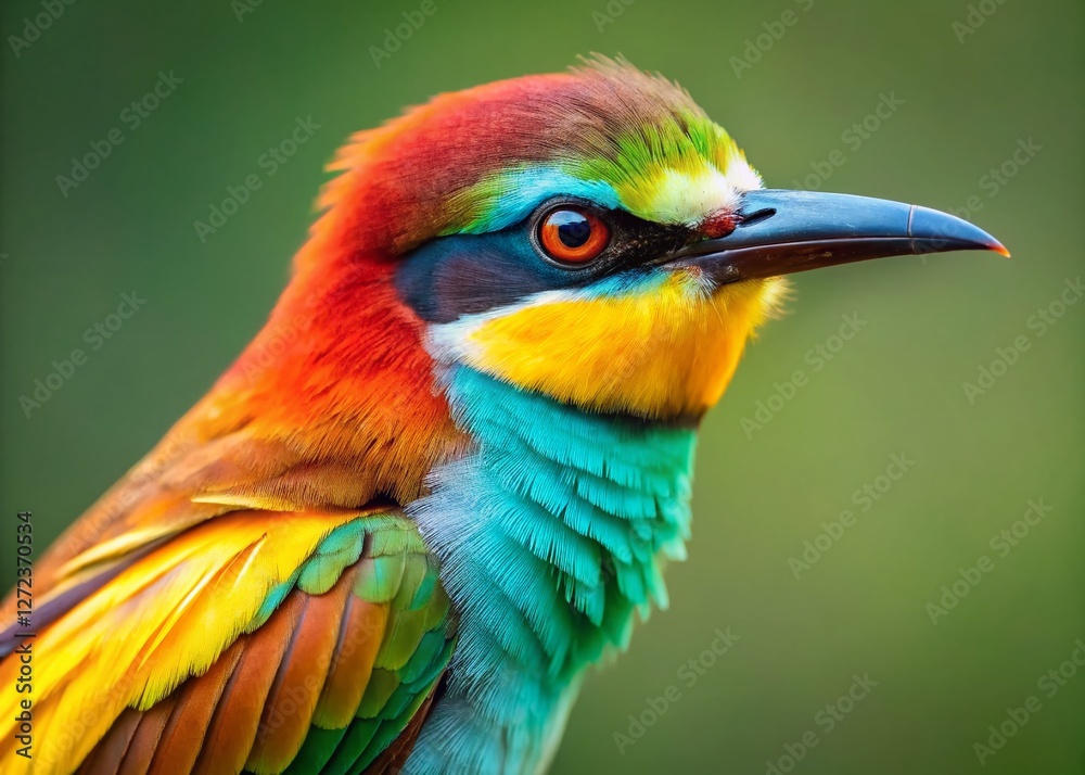 Fototapeta premium Macro Photography: European Bee-eater's Striking Features Close-Up
