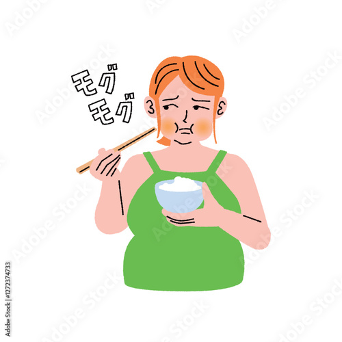 白米を不味そうに食べる女性